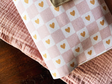 Load image into Gallery viewer, Pink Checkered Hearts Diaper Clutch
