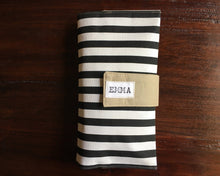 Load image into Gallery viewer, black and white personalized diaper clutch
