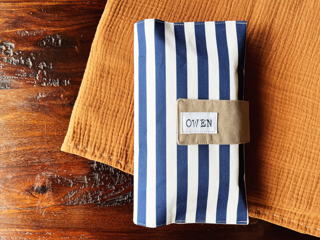 Navy Blue and White Striped Diaper Clutch