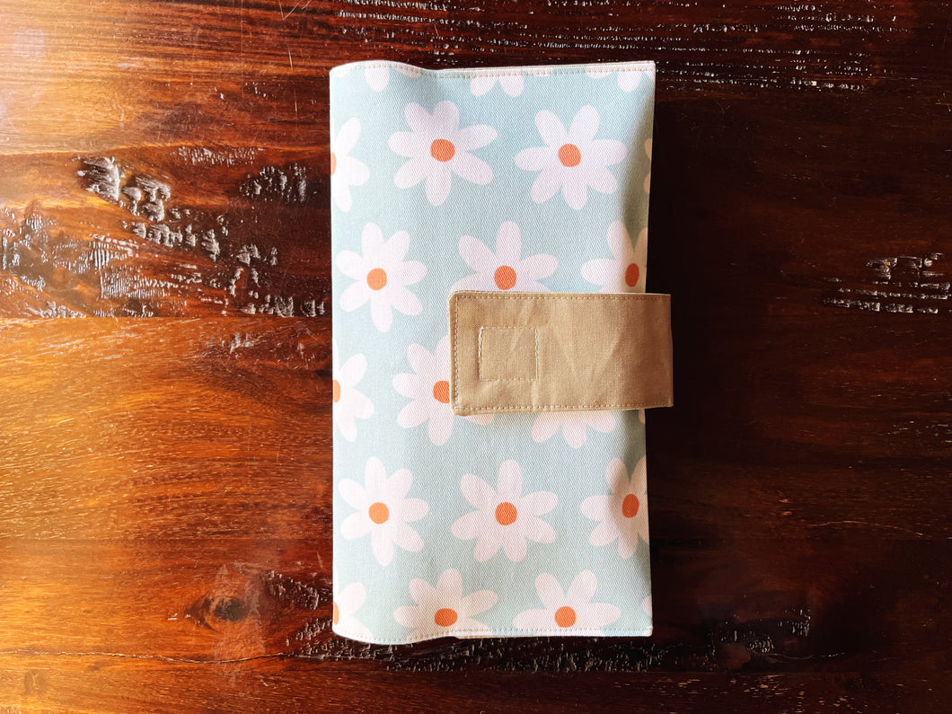 personalized mint daisy diaper clutch