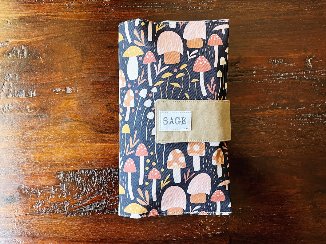 Navy Blue Mushrooms Diaper Clutch