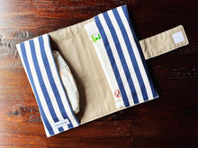 Load image into Gallery viewer, Navy Blue and White Striped Diaper Clutch
