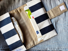 Load image into Gallery viewer, Navy and White Striped Diaper Clutch

