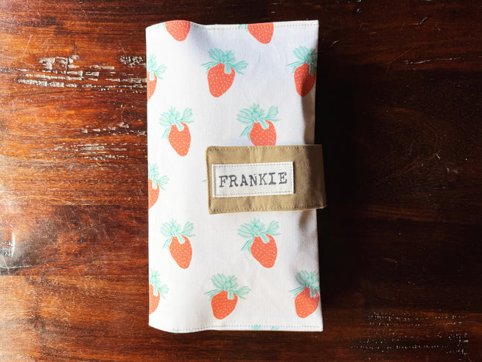 strawberry personalized diaper clutch