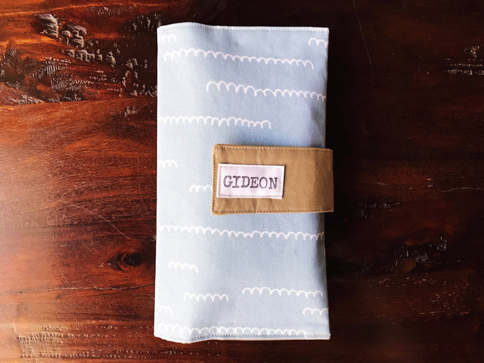 light blue diaper clutch